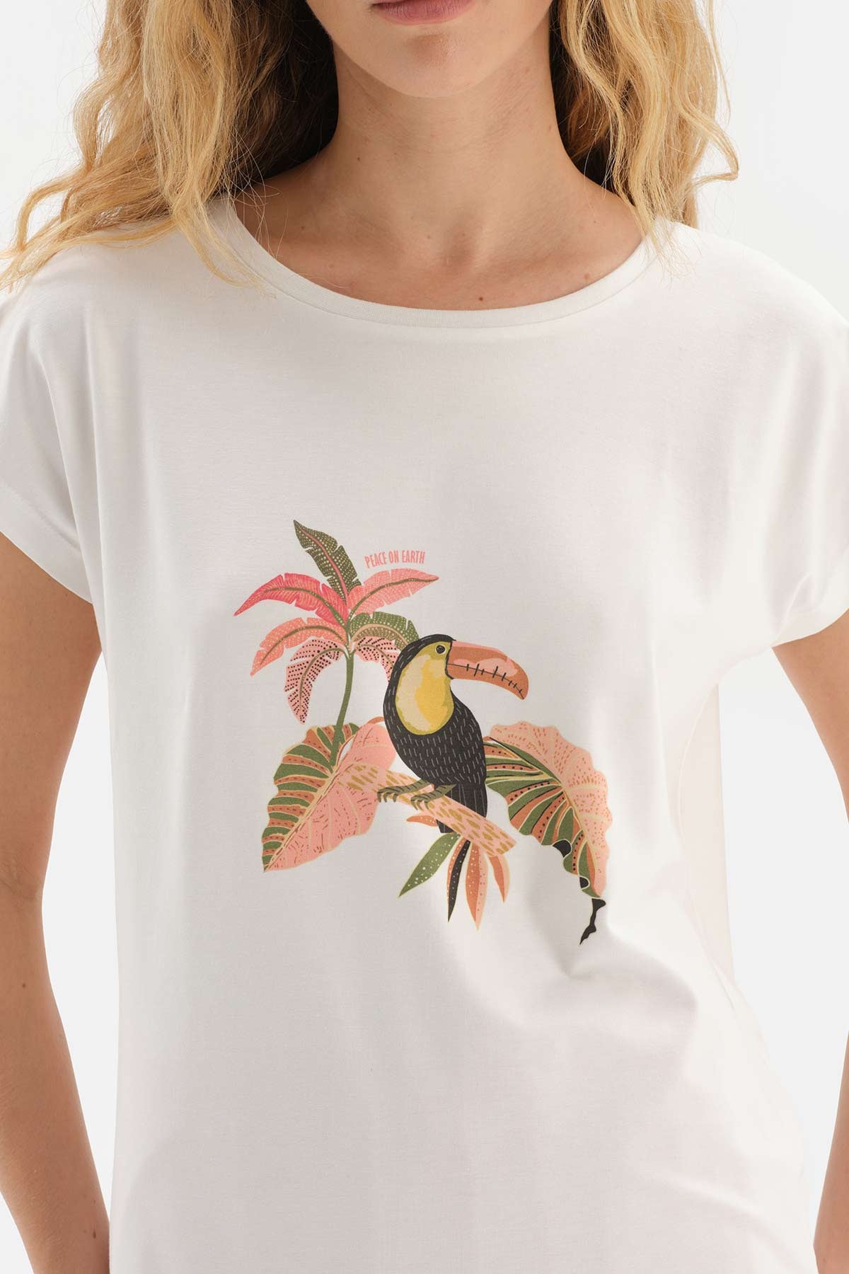 WHITE SHORT SLEEVE PRINTED KNITTED PAJAMAS