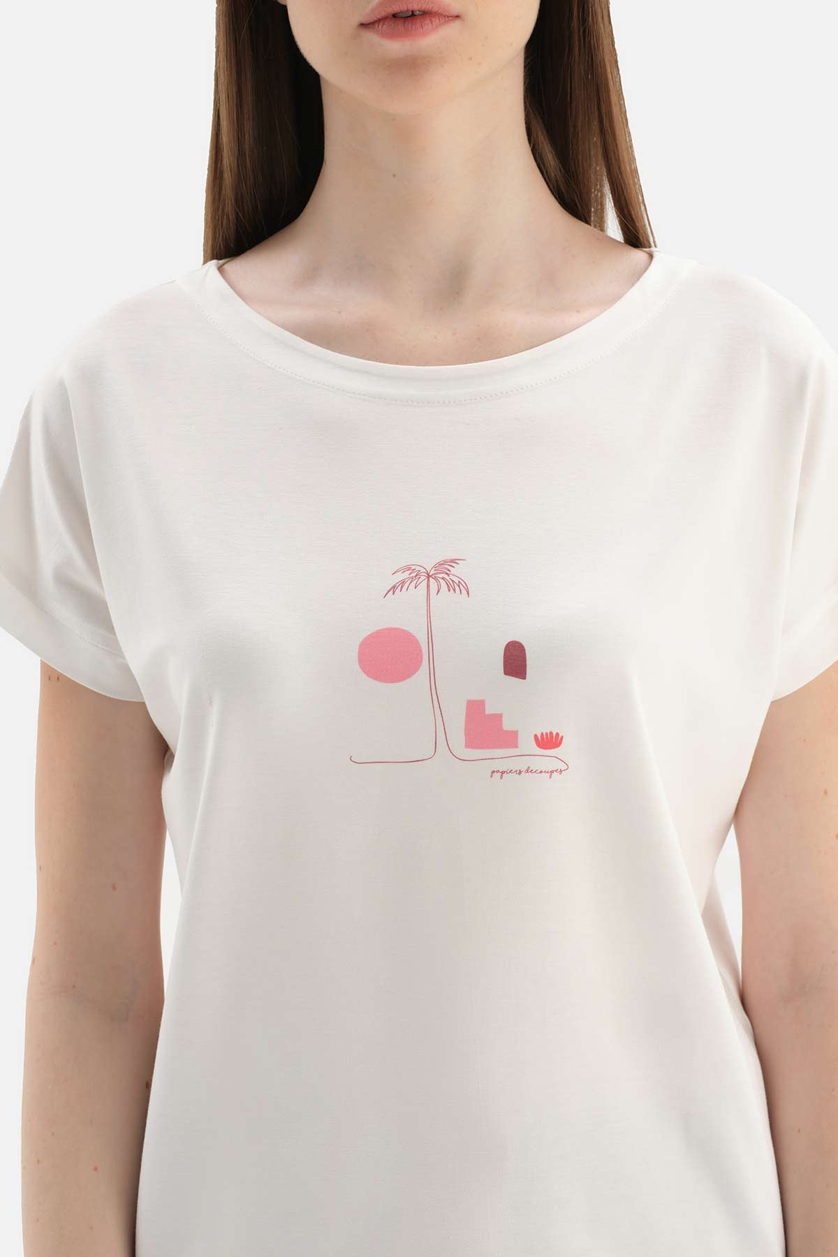 WHITE SHORT SLEEVE PRINTED KNITTED SHORTS PAJAMAS