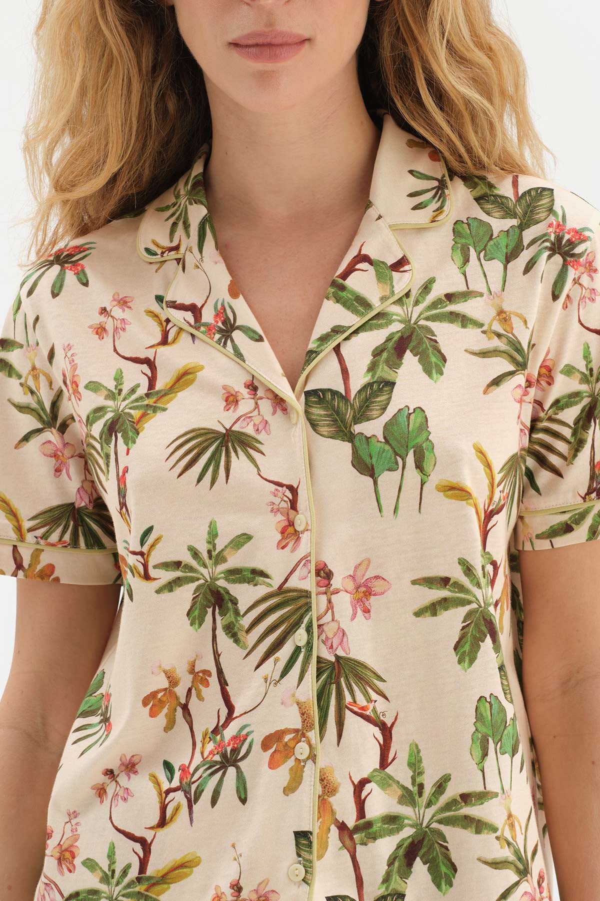 MULTICOLOUR SHIRT COLLAR TROPICAL PATTERNED PATTERN DETAILED SHORTS PAJAMA SUIT