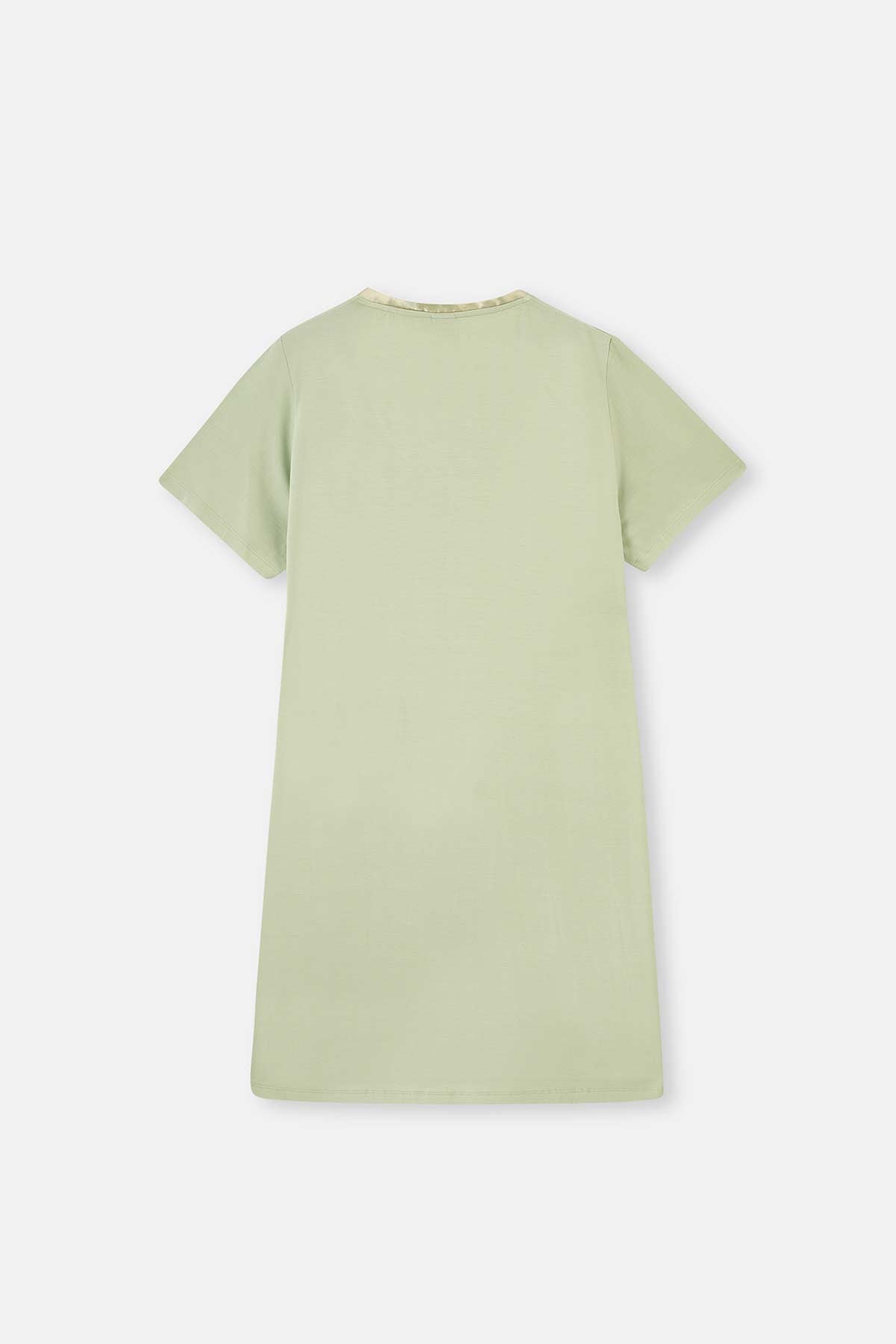 LIGHT GREEEN KNITTED NIGHTWEIGHT WITH V-NECK SATIN GARNISH