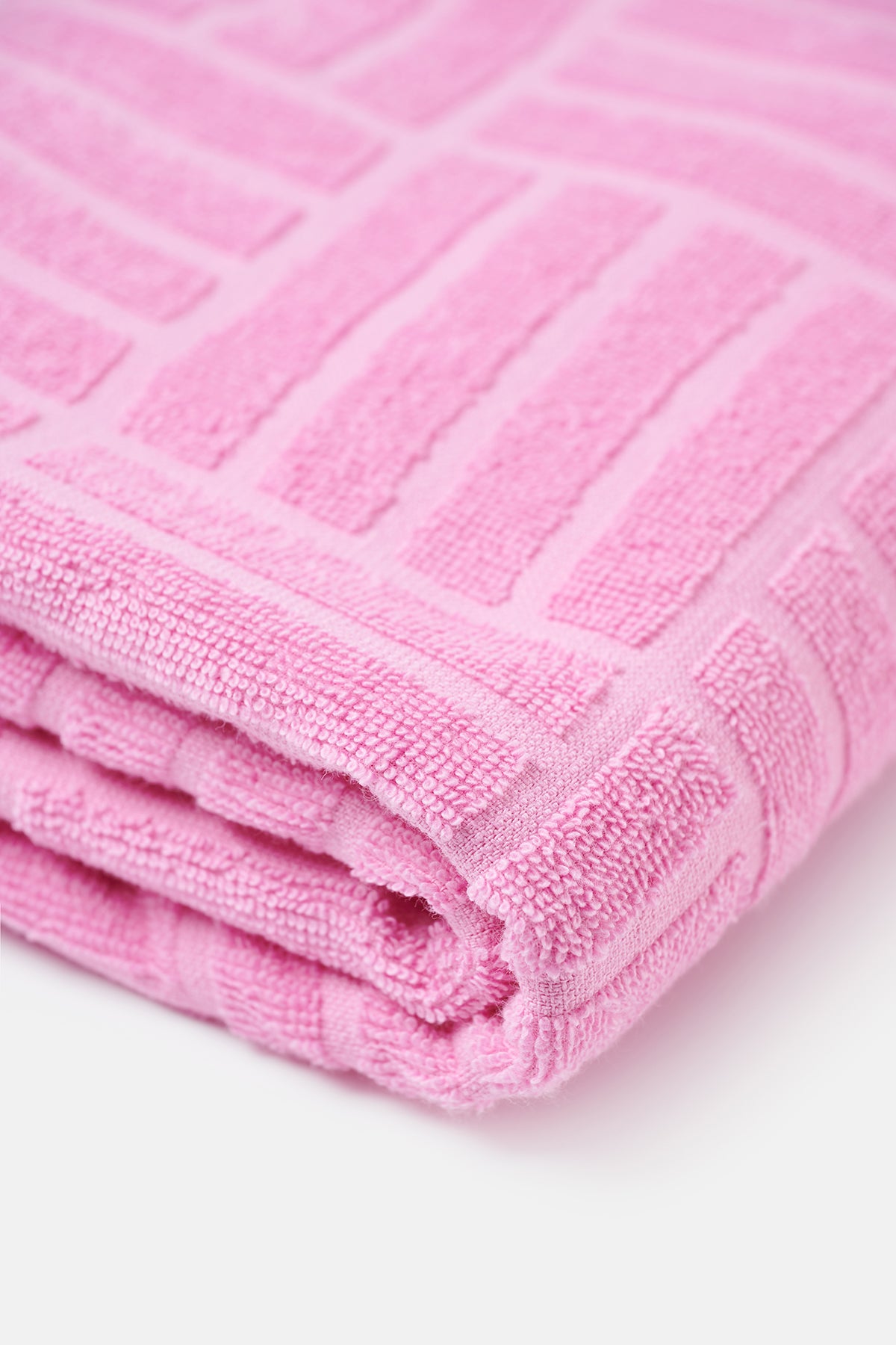 Pembe Çizgi Dokulu Düz Renk Havlu 85X150