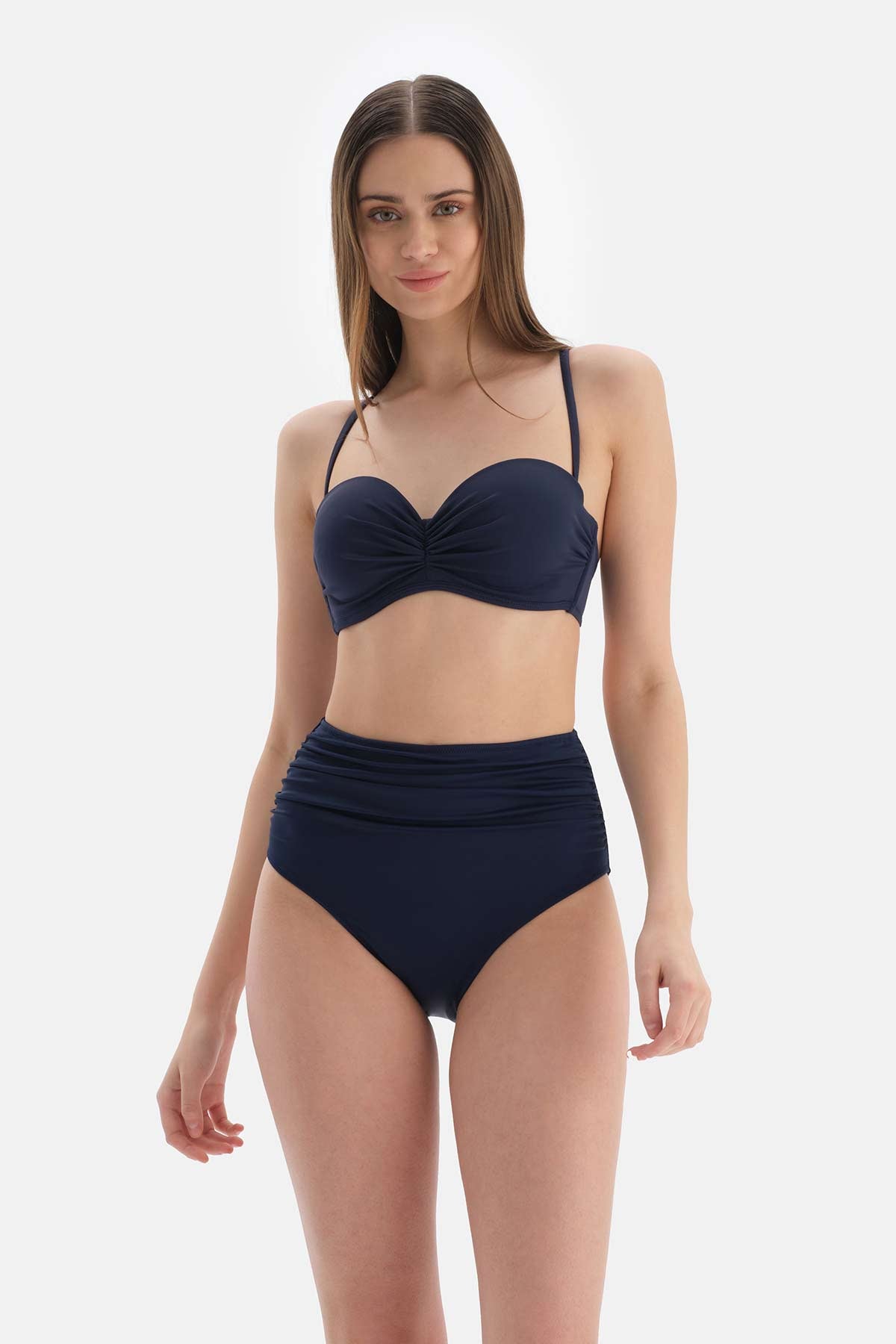 Lacivert Straplez Kaplı Bikini Üstü