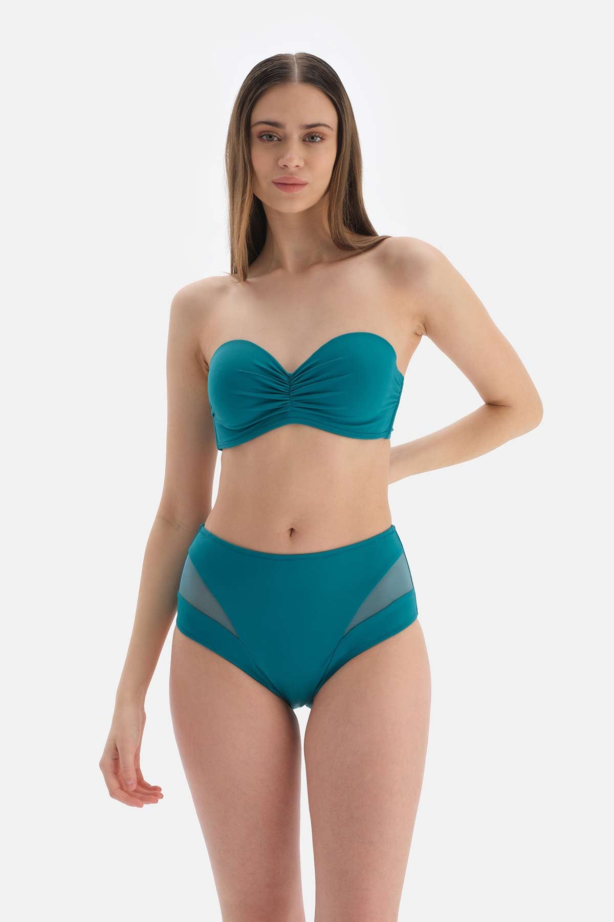 Petrol Straplez Kaplı Bikini Üstü