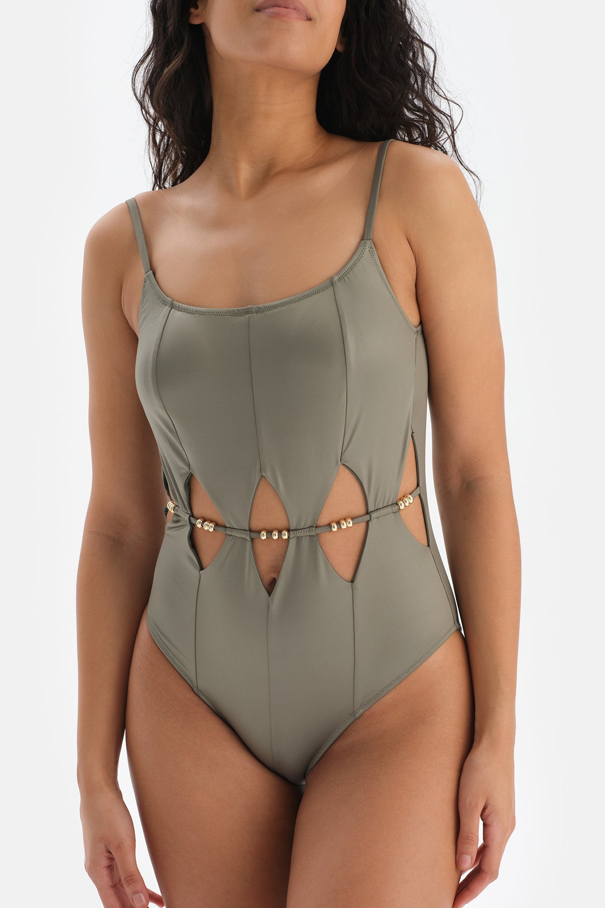 Yeşil U Yaka Ince Askılı Mayo