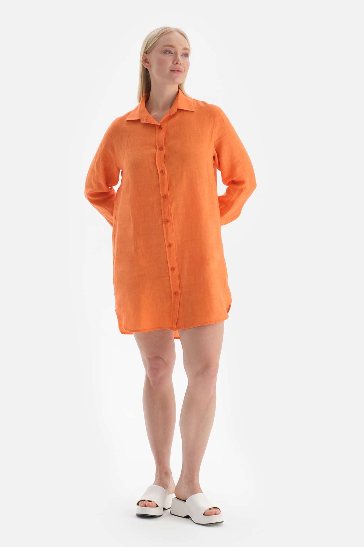 Turuncu Keten Gömlek