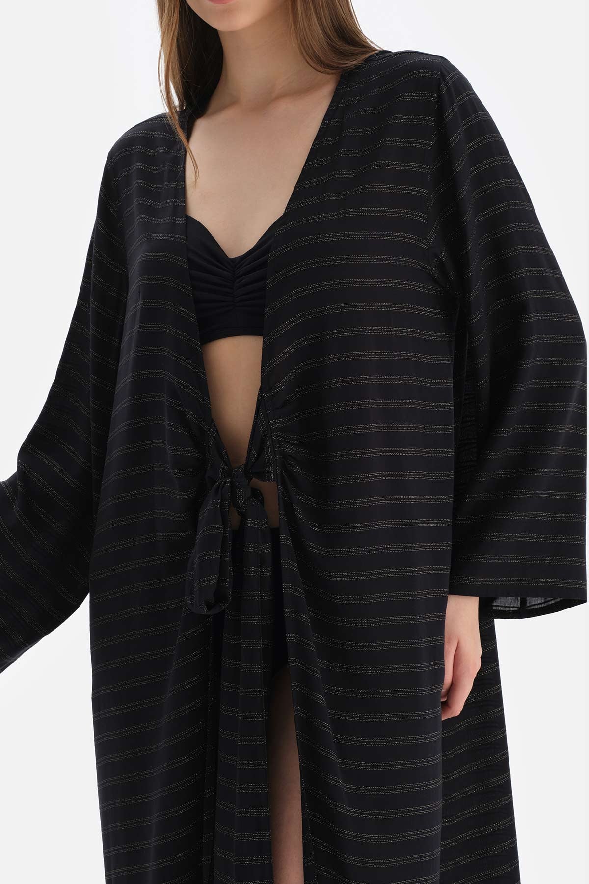 Siyah Uzun Kol Viskon Kimono
