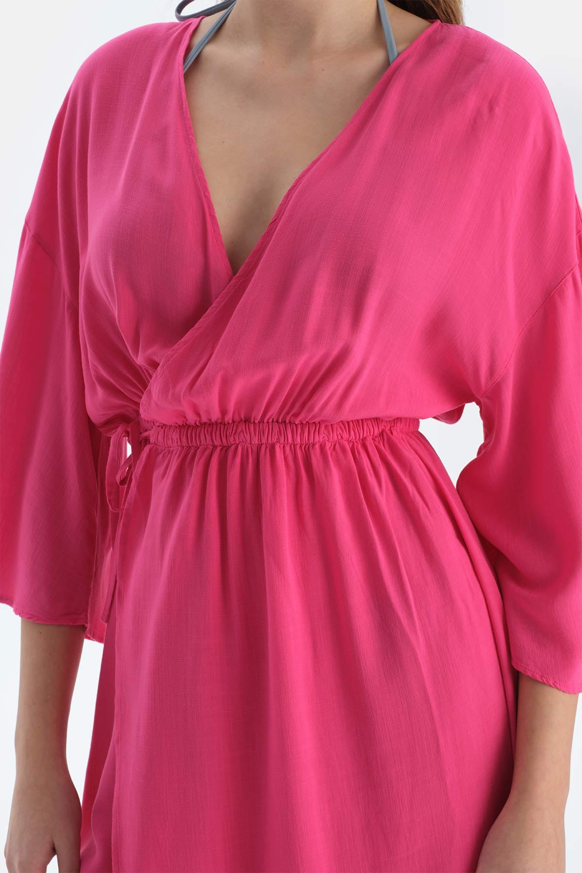 Fuşya Kruvaze Elbise