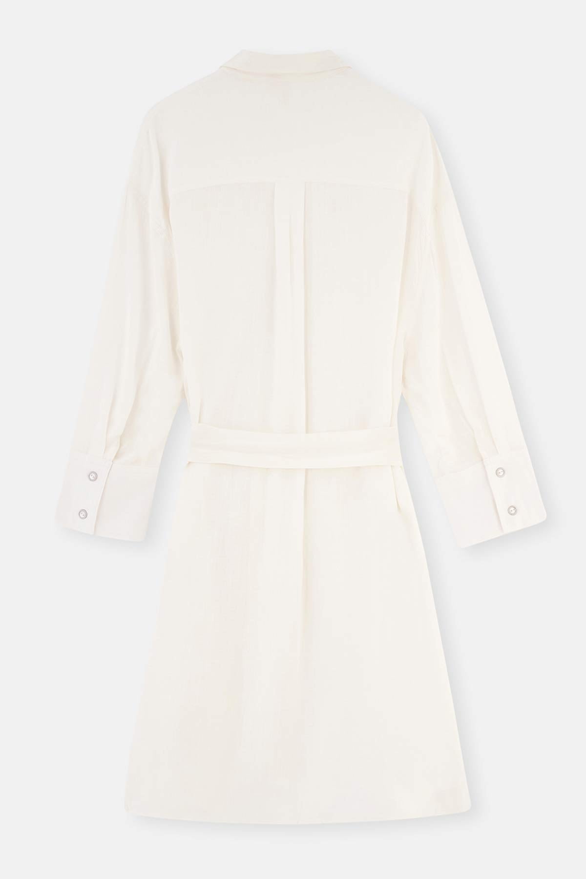 Ekru Önden Düğmeli Elbise