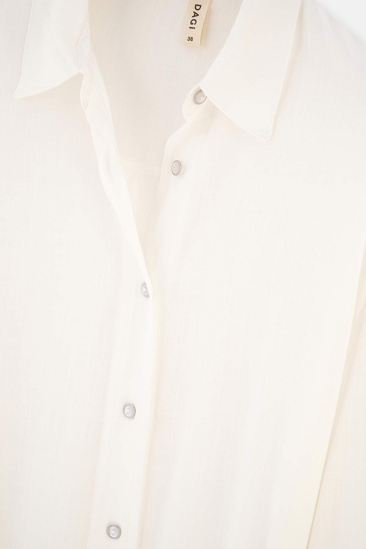 Ekru Önden Düğmeli Elbise