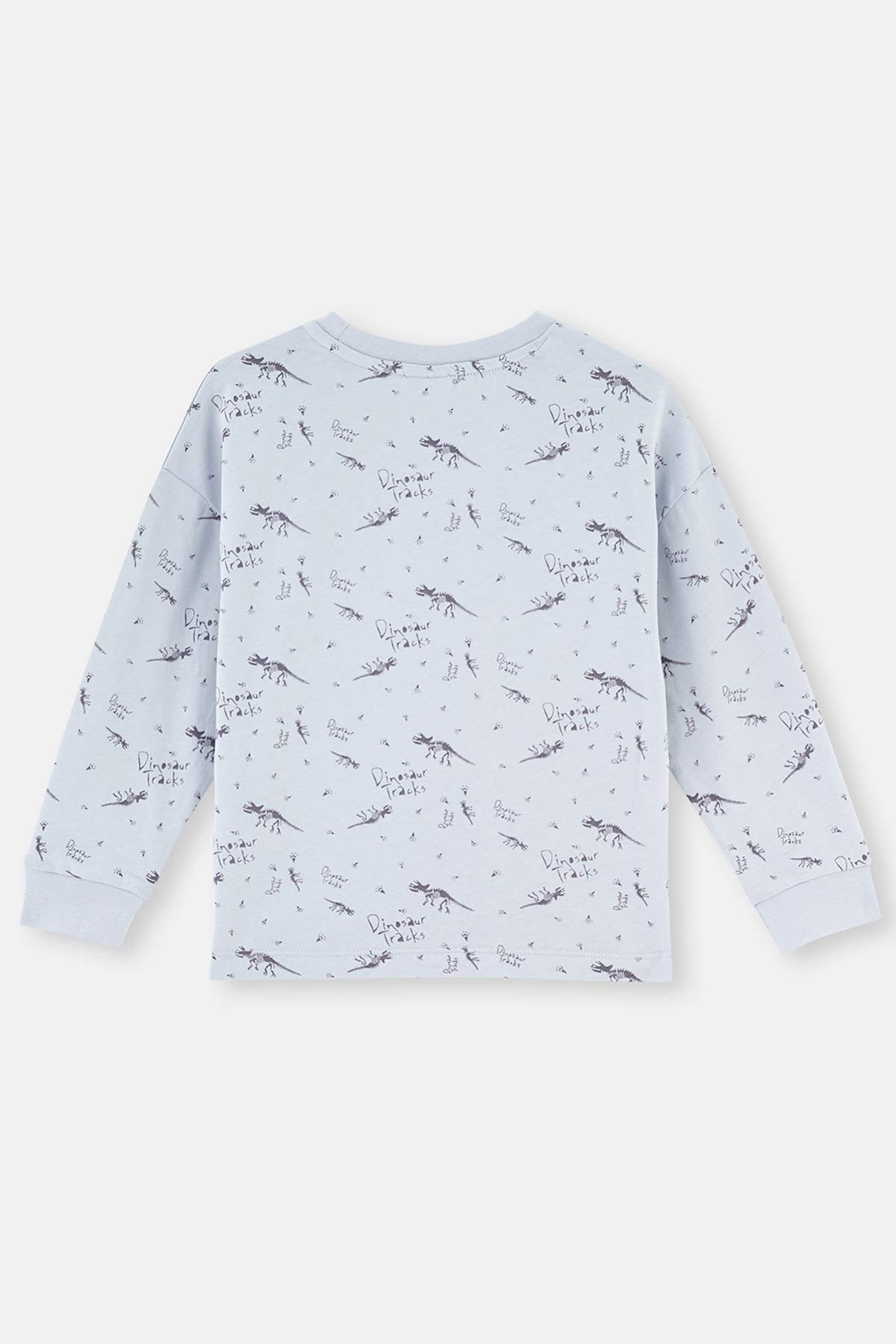 Blue DINOSAUR PRINTED LONG SLEEVE PAJAMA SUIT