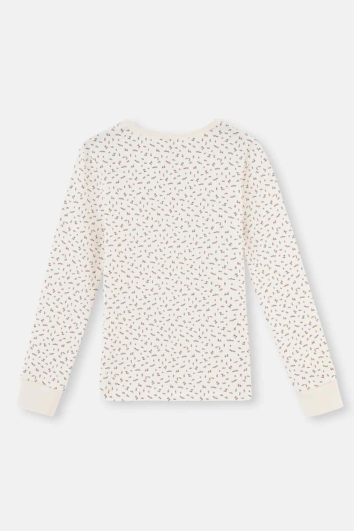 Ecru SIZE PRINTED LONG SLEEVE HALF-PLEED PAJAMAS SUIT