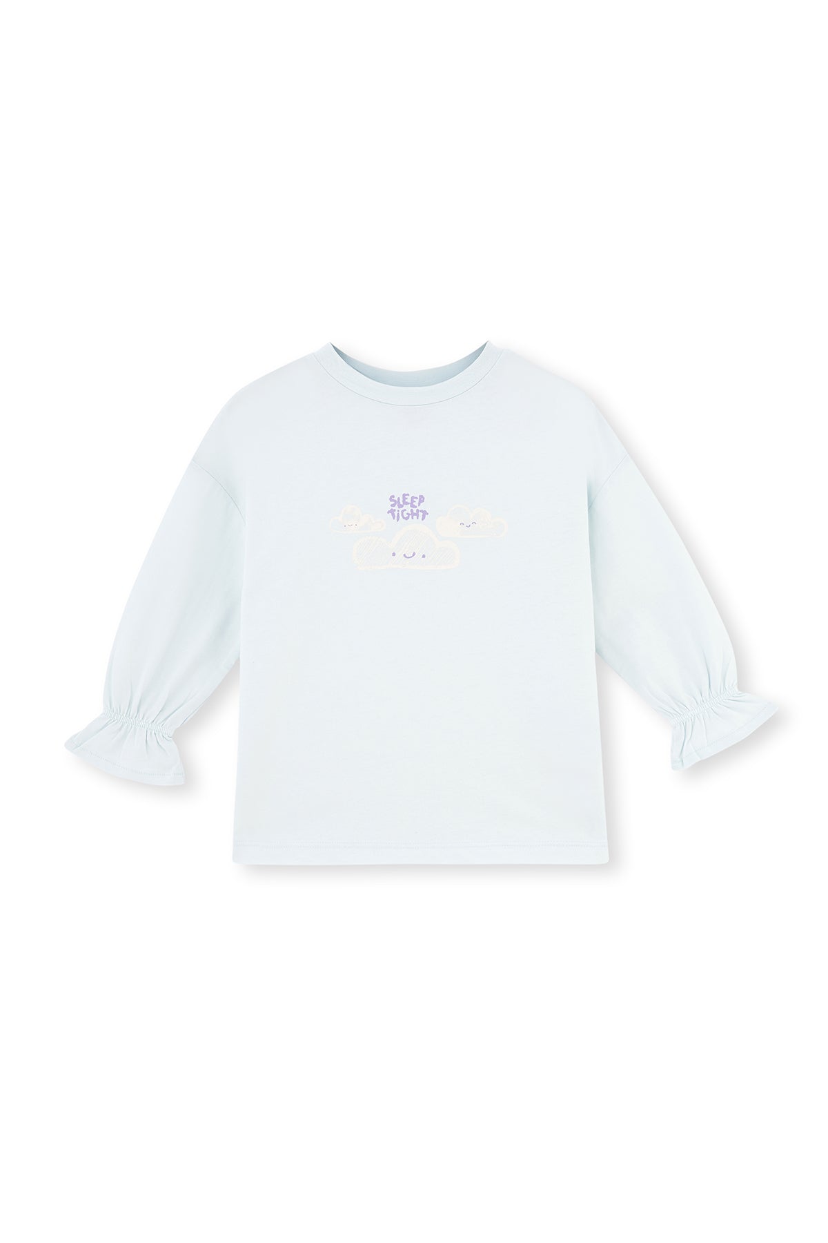 Light Blue PRINT DETAILED LONG SLEEVE CREW-NECK PAJAMAS SUIT