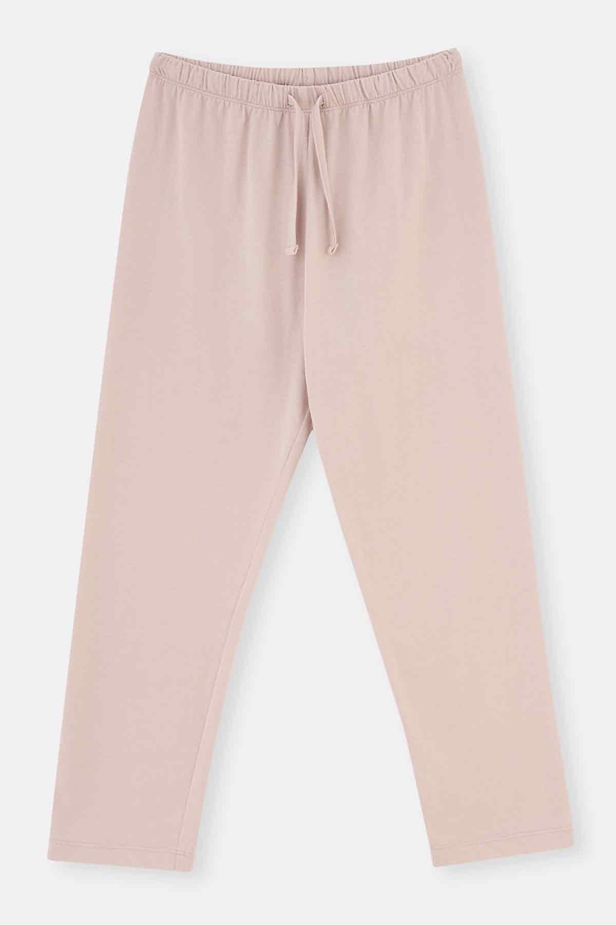 Ekru Baskı Detaylı Uzun Kollu Örme Pijama Takımı