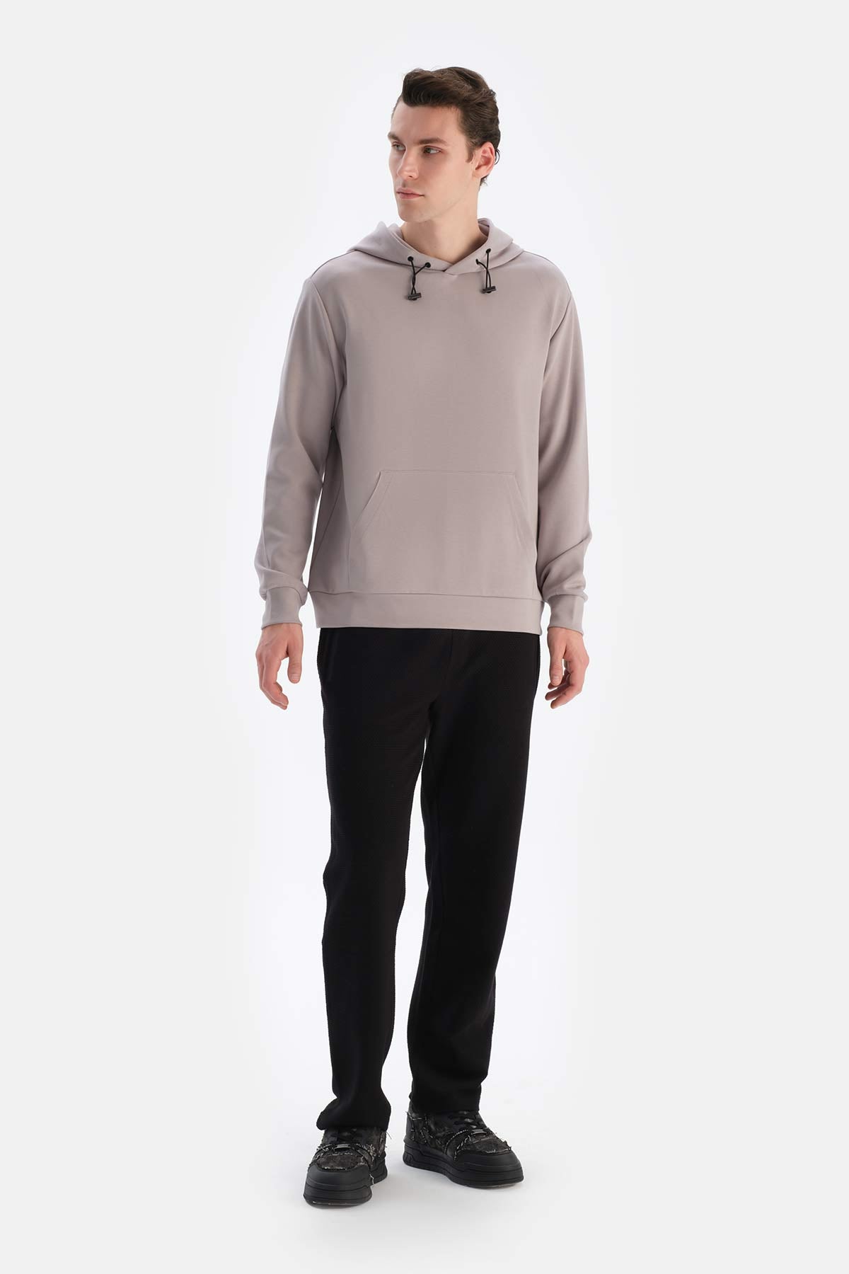 Grey HOODED LONG SLEEVE SWEATSHIRT