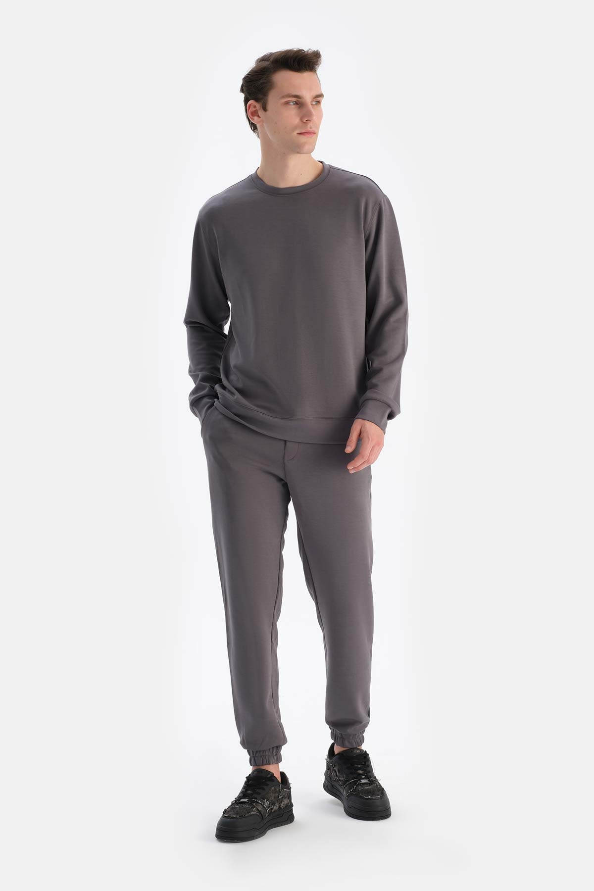 Füme Bisiklet Yaka Uzun Kollu Sweatshırt