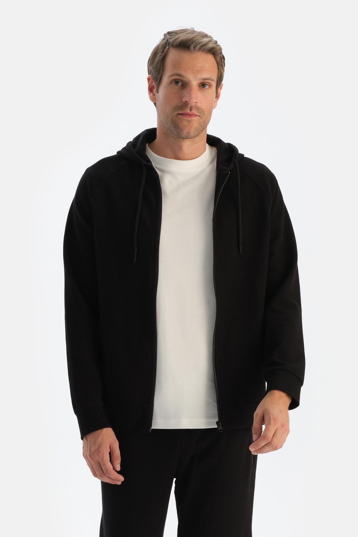 Black HOODED SWEATSHIRT WITH ZIPPER