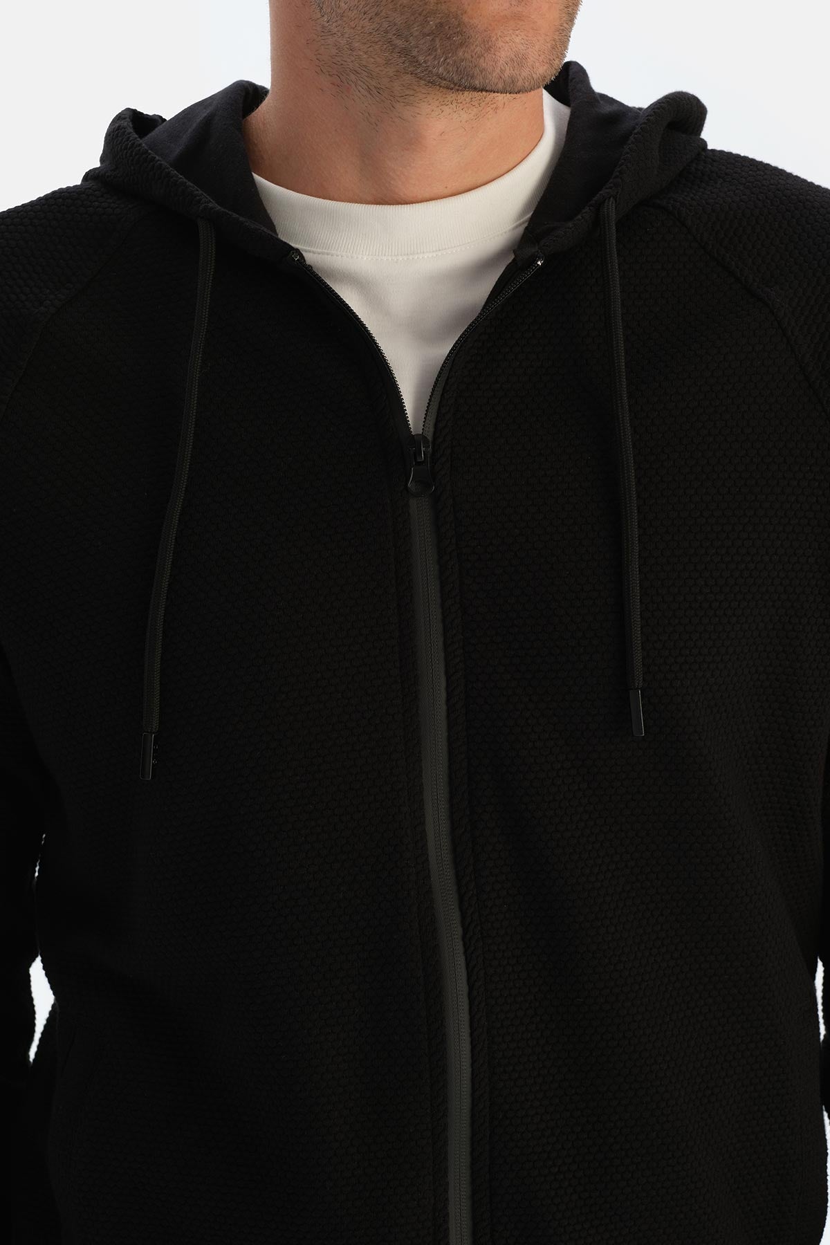 Black HOODED SWEATSHIRT WITH ZIPPER