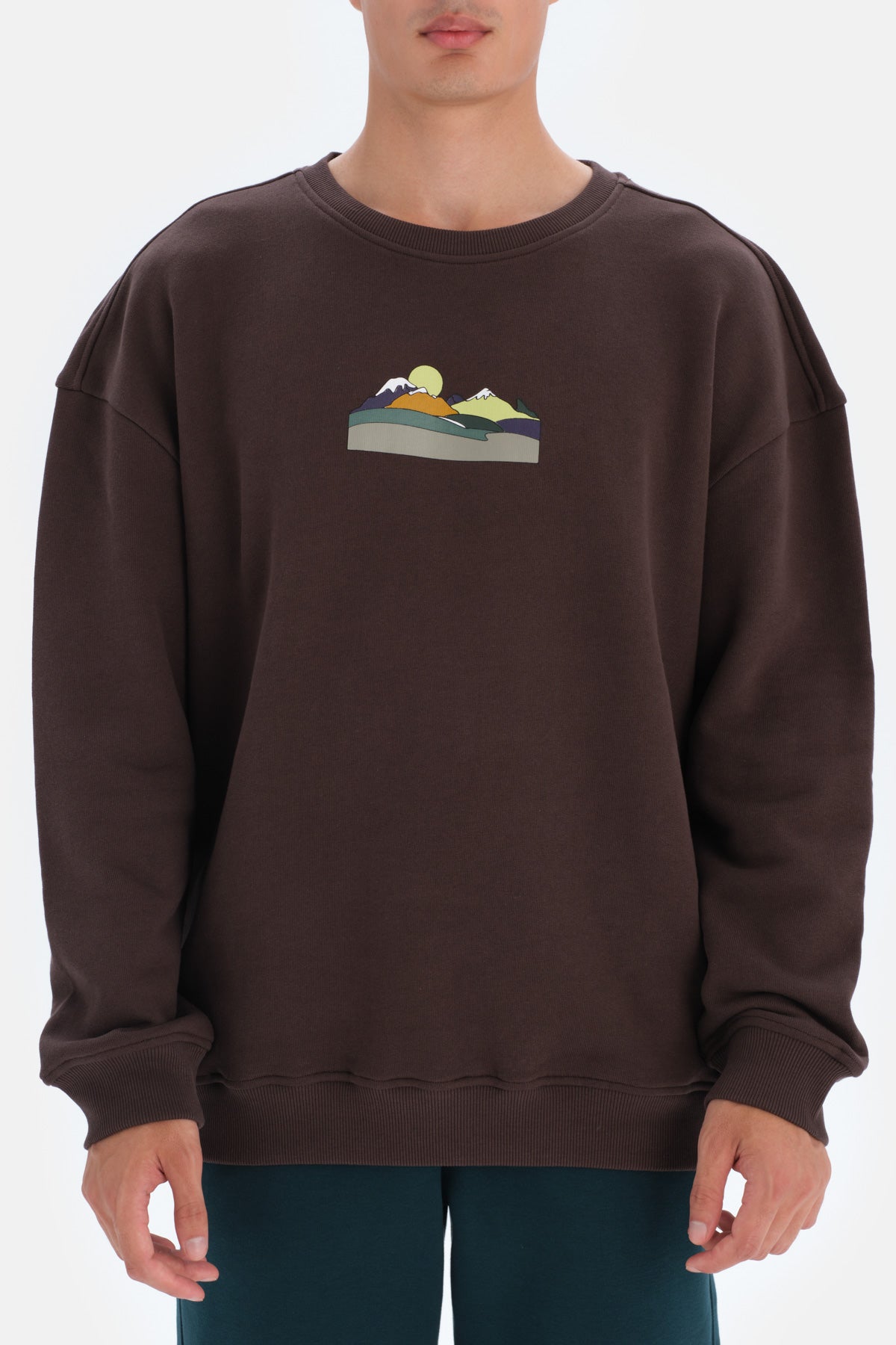 Koyu Kahve Dagi Active Dağ Baskılı Sweatshirt