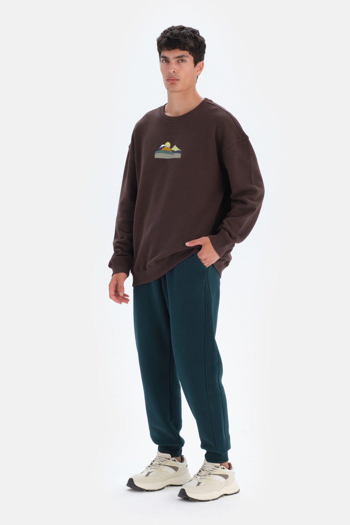 Koyu Kahve Dagi Active Dağ Baskılı Sweatshirt