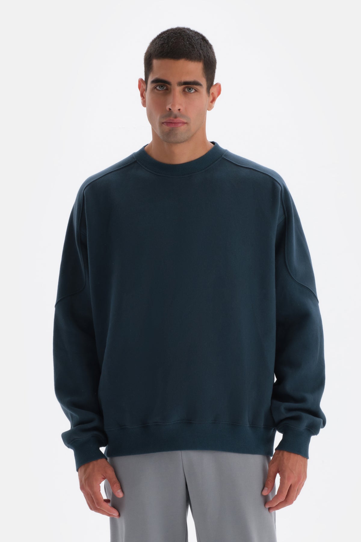 Petrol Blue STITCH DETAILED SWEATSHIRT