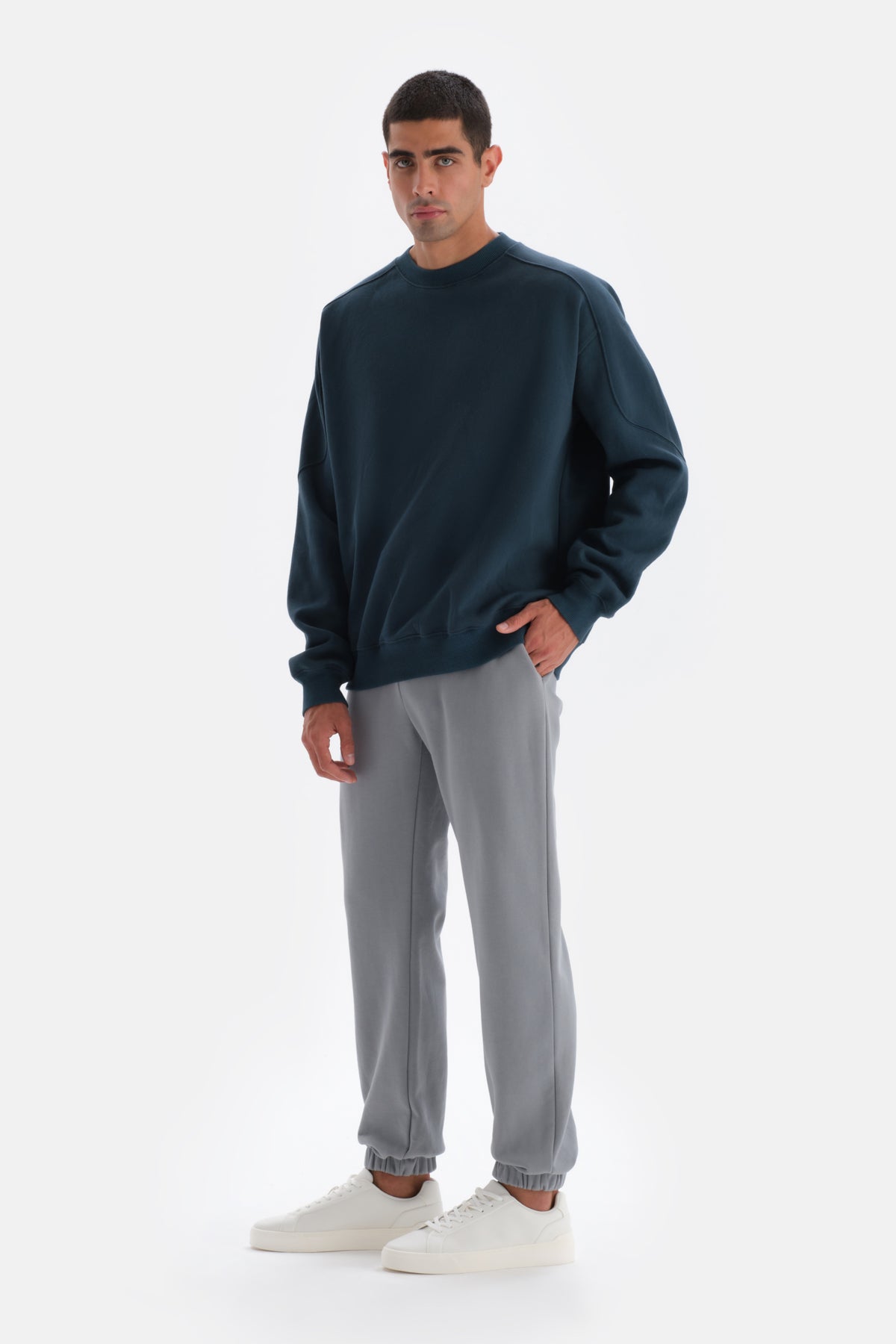 Petrol Blue STITCH DETAILED SWEATSHIRT