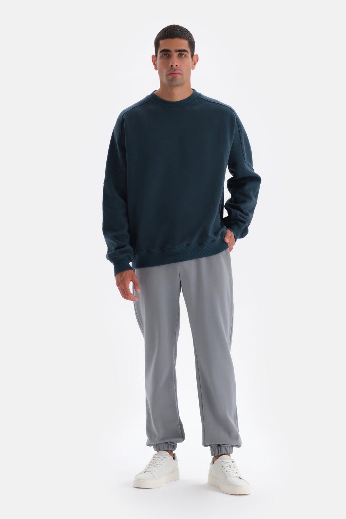 Petrol Blue STITCH DETAILED SWEATSHIRT