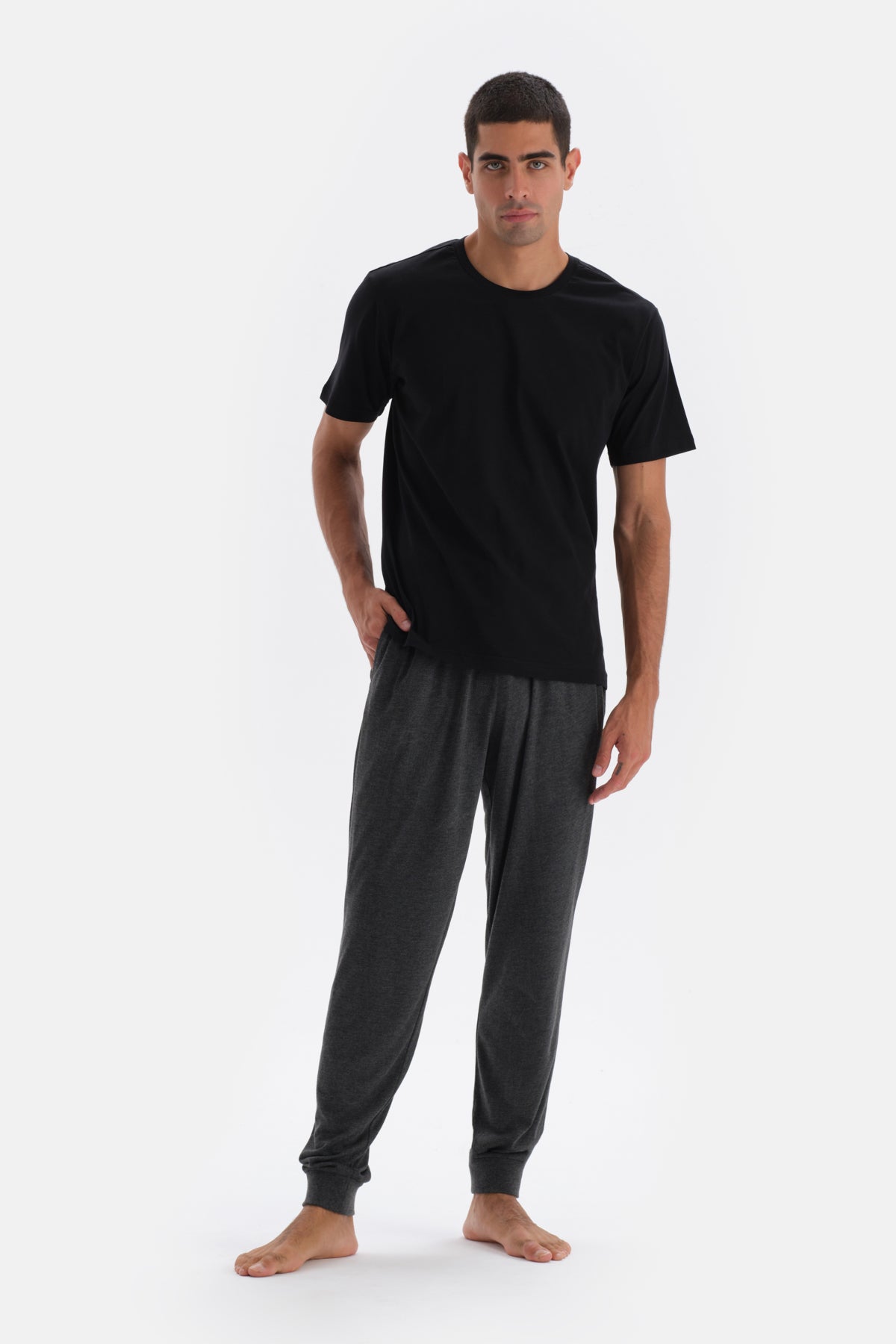 Anthracite Melange JOGGER KNITTED BOTTOM PAJAMAS