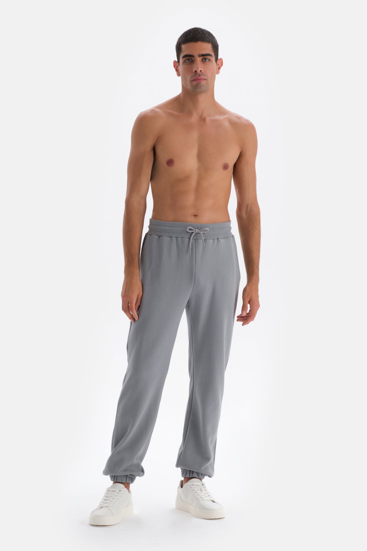 Gri Lastik Paça Pamuklu Eşofman Altı