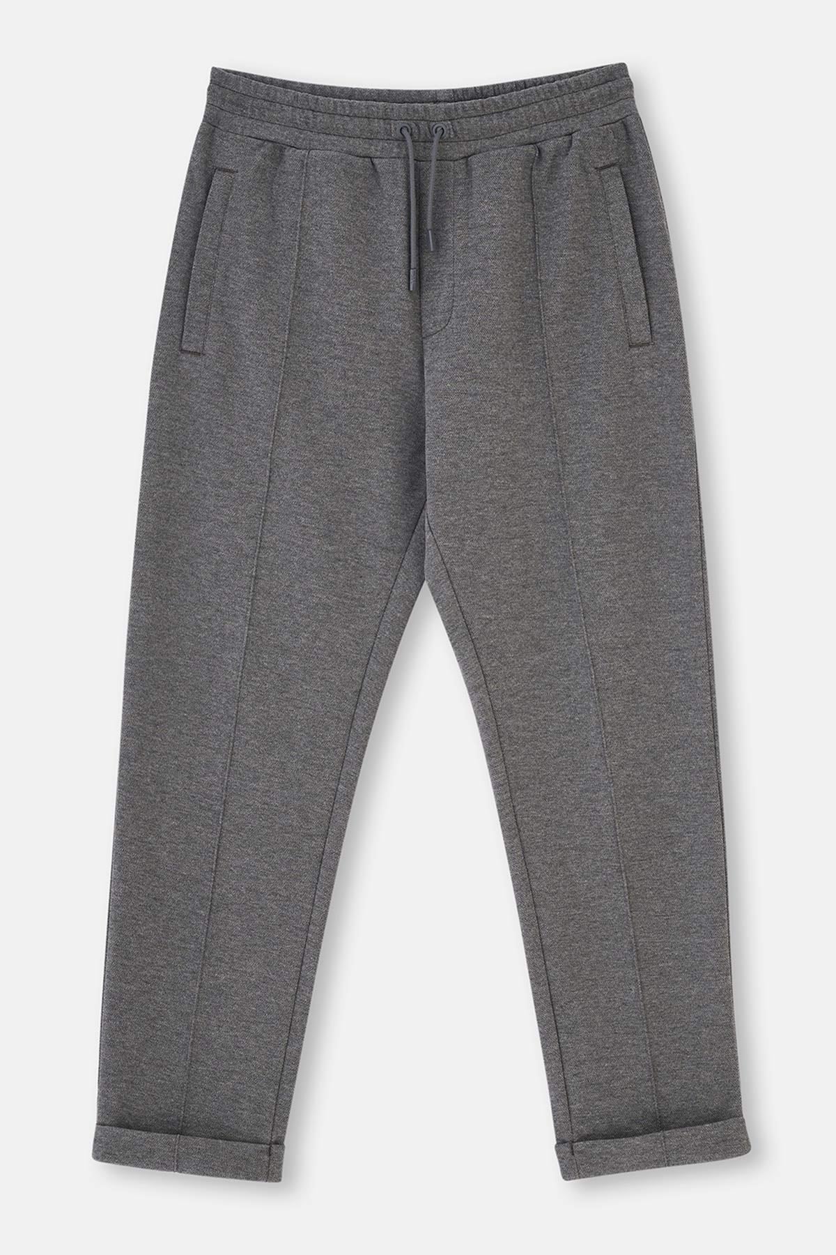 Antrasit Melanj Nervür Detaylı Eşofman Altı