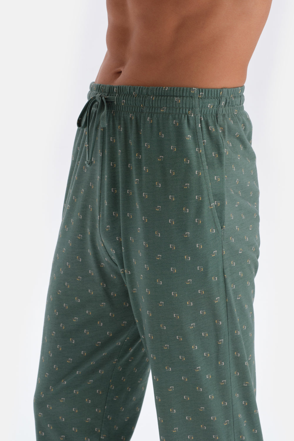 Yeşil V Yaka Uzun Kollu Pamuk Modal Pijama Takımı