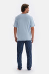 Blue HALF-PLOT POCKET DETAILED SHORT SLEEVE KNITTED PAJAMAS SUIT