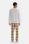 Ecru CREW-NECK  POCKET DETAILED WOVEN BOTTOM PAJAMAS SUIT