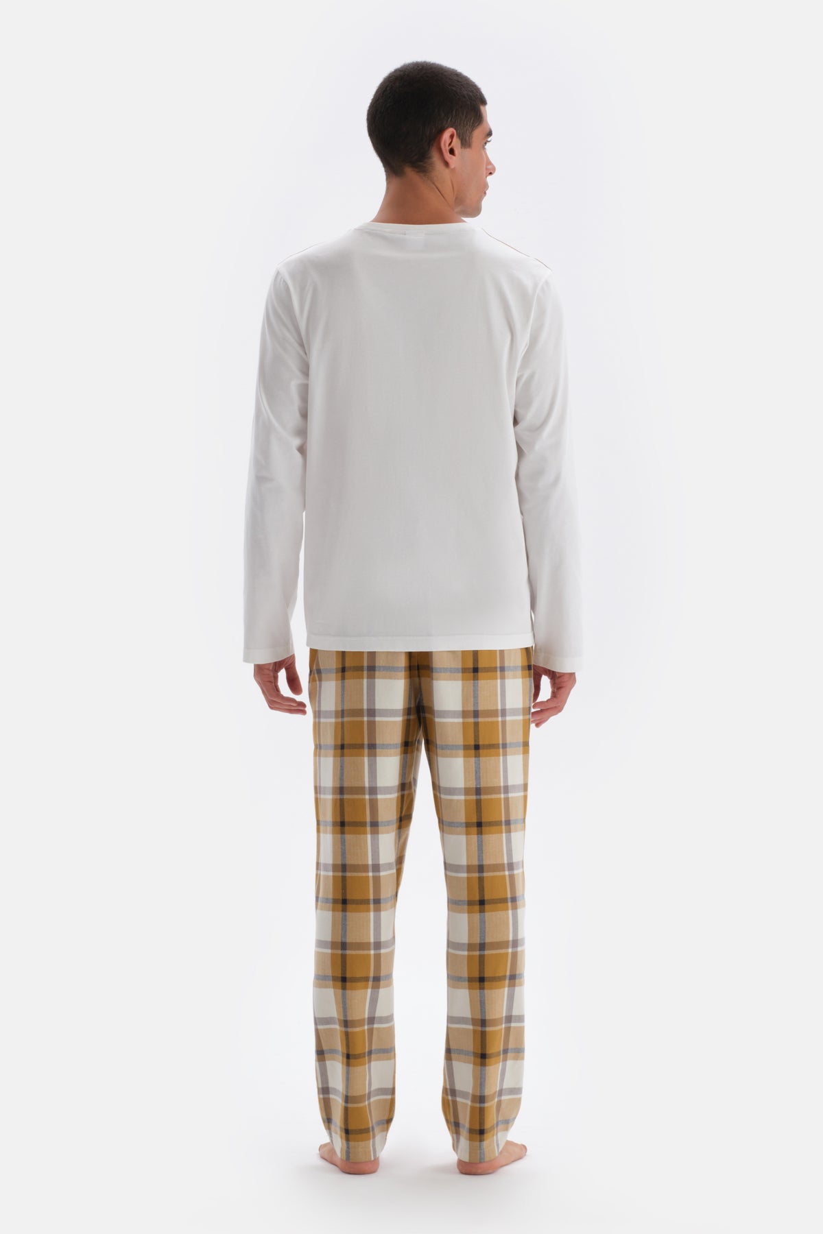 Ecru CREW-NECK  POCKET DETAILED WOVEN BOTTOM PAJAMAS SUIT