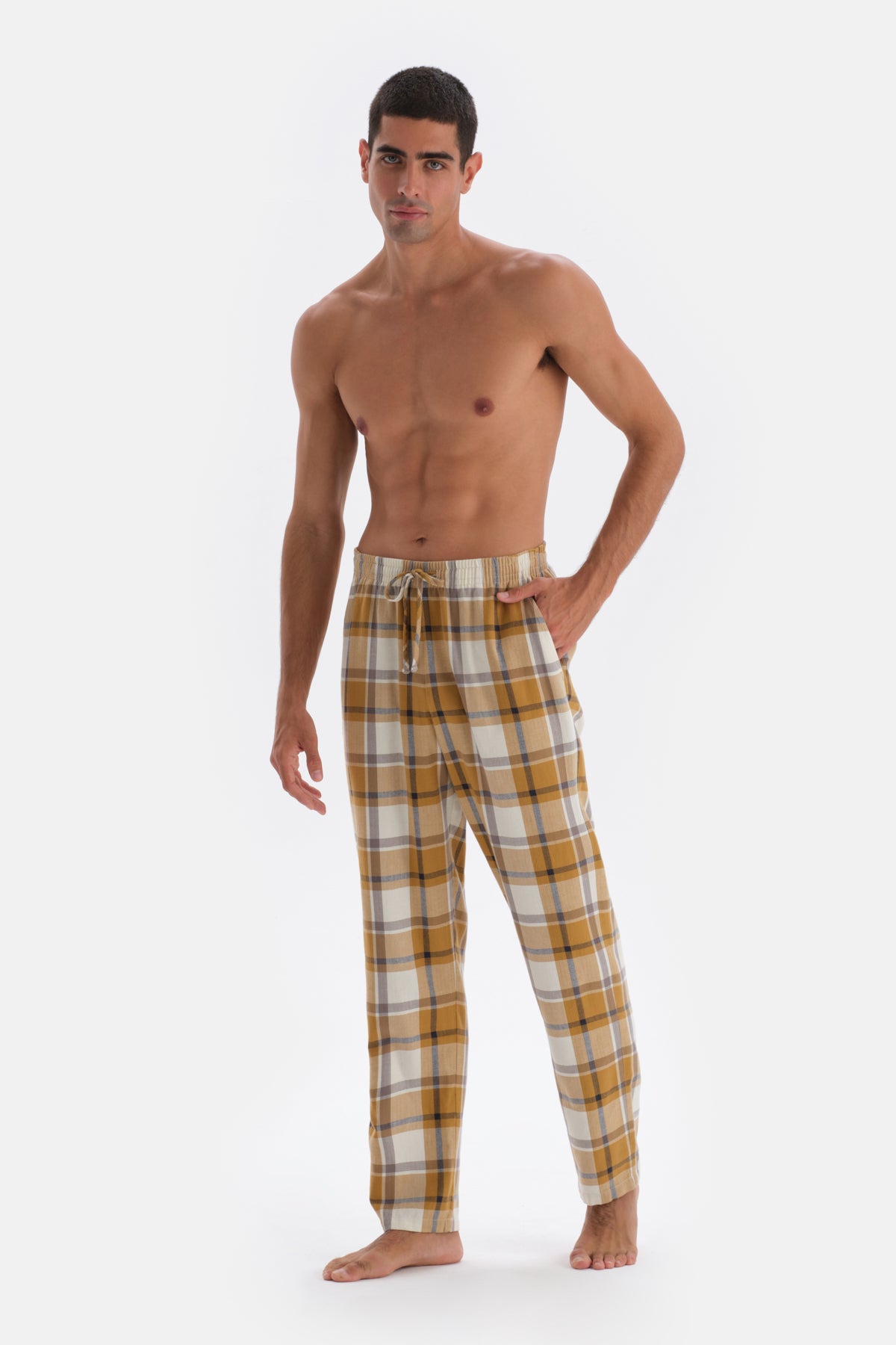 Ecru CREW-NECK  POCKET DETAILED WOVEN BOTTOM PAJAMAS SUIT