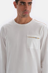Ecru CREW-NECK  POCKET DETAILED WOVEN BOTTOM PAJAMAS SUIT