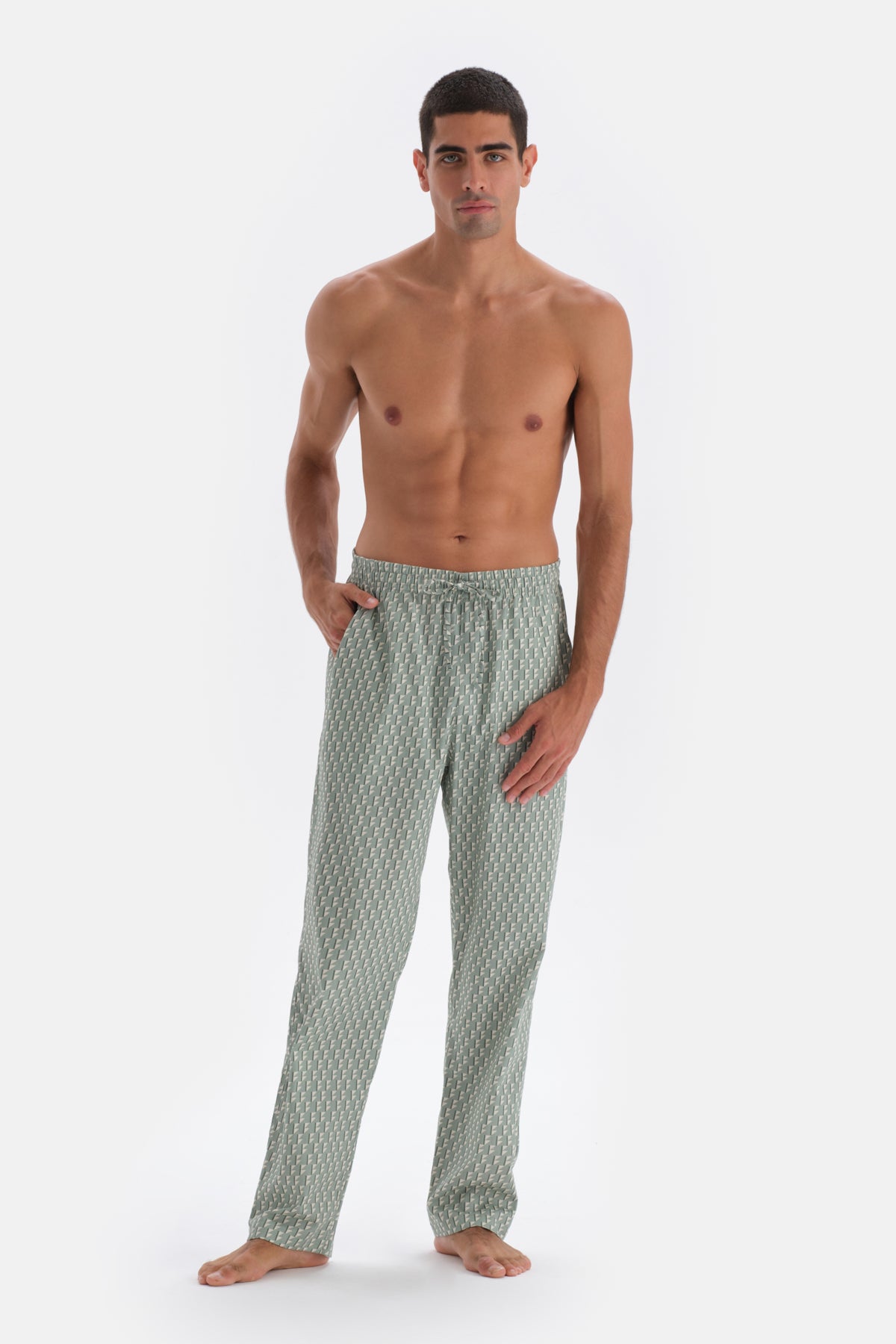 Mint Green LONG SLEEVE PRINT DETAILED PAJAMAS SUIT WITH HALF-PLOT