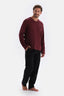 Bordo V Yaka Uzun Kollu Pamuklu Pijama Takımı