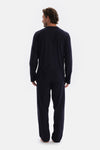 Navy JACQUARD T-SHIRT PANTS KNITTED PAJAMAS SUIT