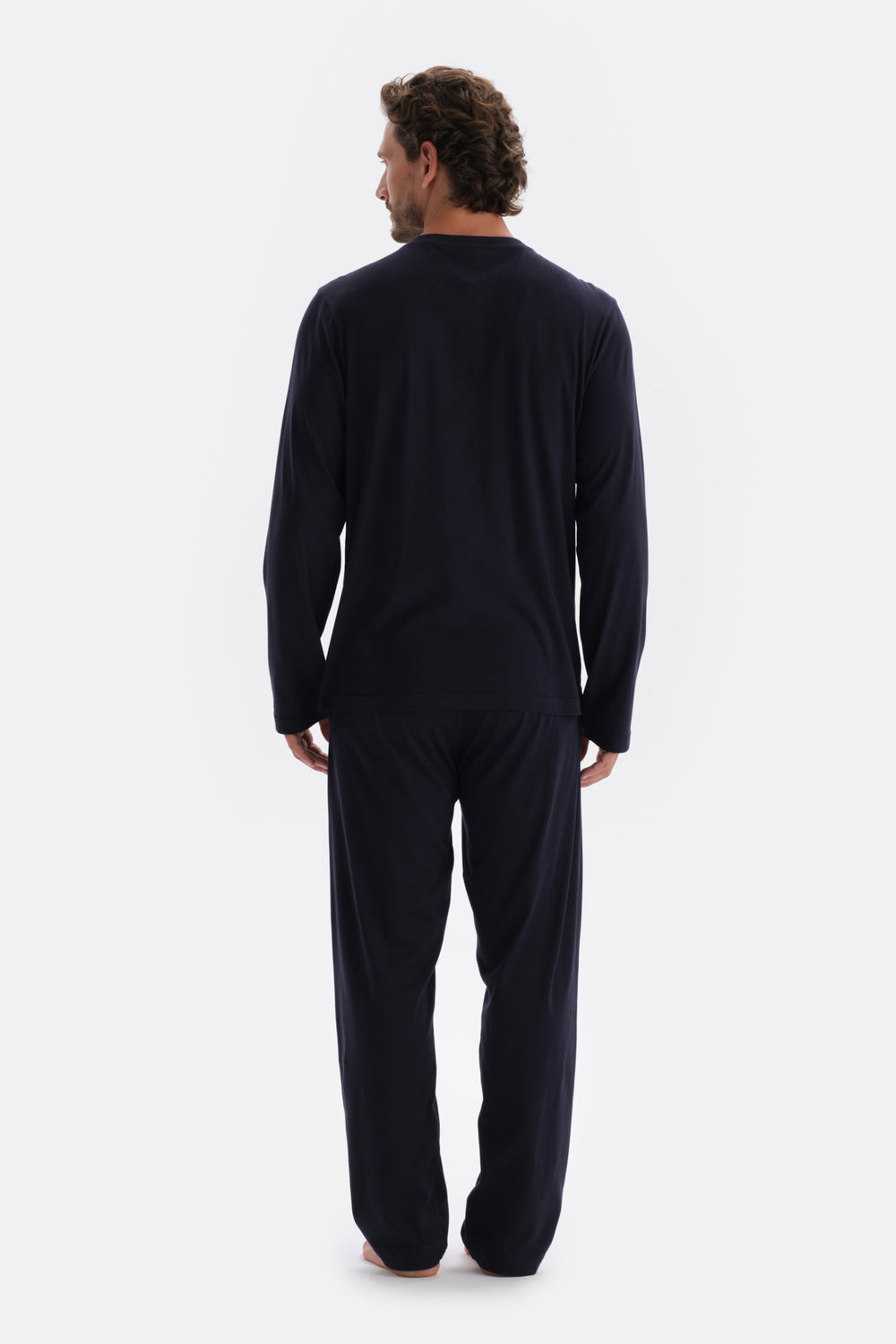 Navy JACQUARD T-SHIRT PANTS KNITTED PAJAMAS SUIT