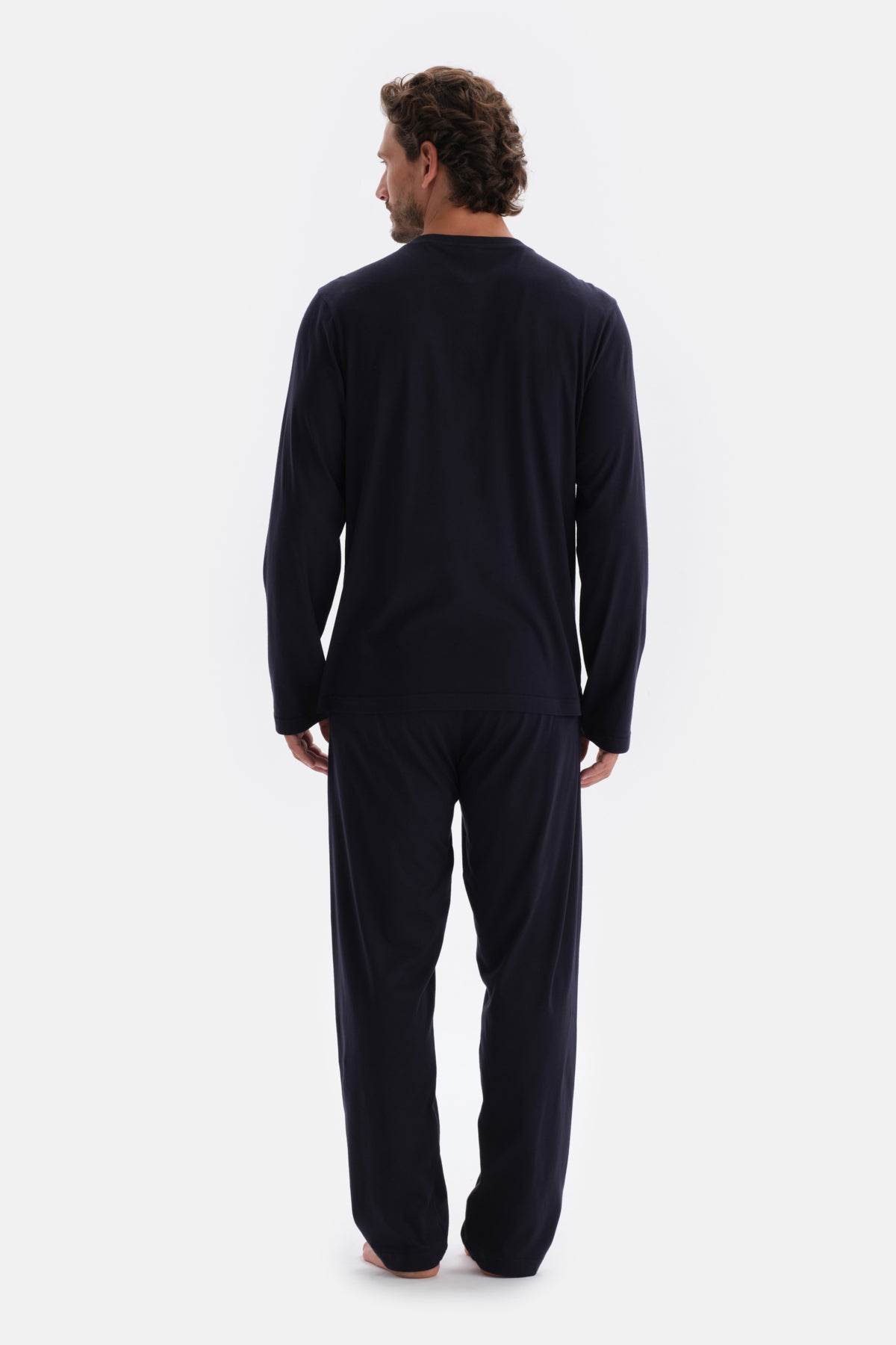 Navy JACQUARD T-SHIRT PANTS KNITTED PAJAMAS SUIT