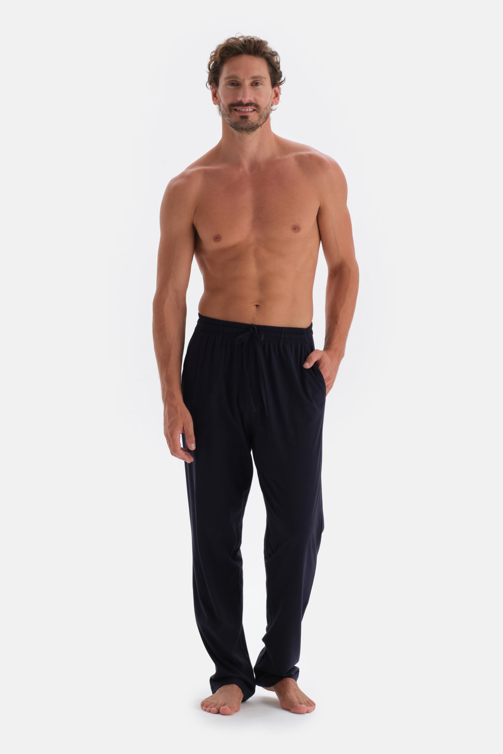 Navy JACQUARD T-SHIRT PANTS KNITTED PAJAMAS SUIT