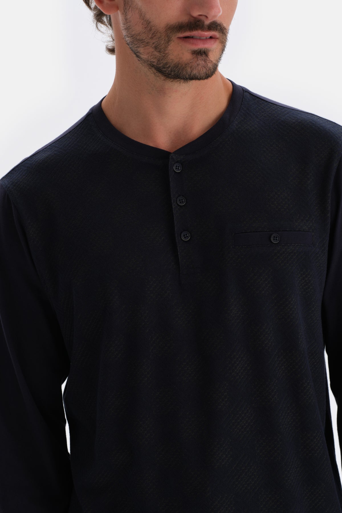 Navy JACQUARD T-SHIRT PANTS KNITTED PAJAMAS SUIT