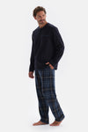 Lacivert Yarım Patlı Uzun Kol Pamuklu Pijama Takımı