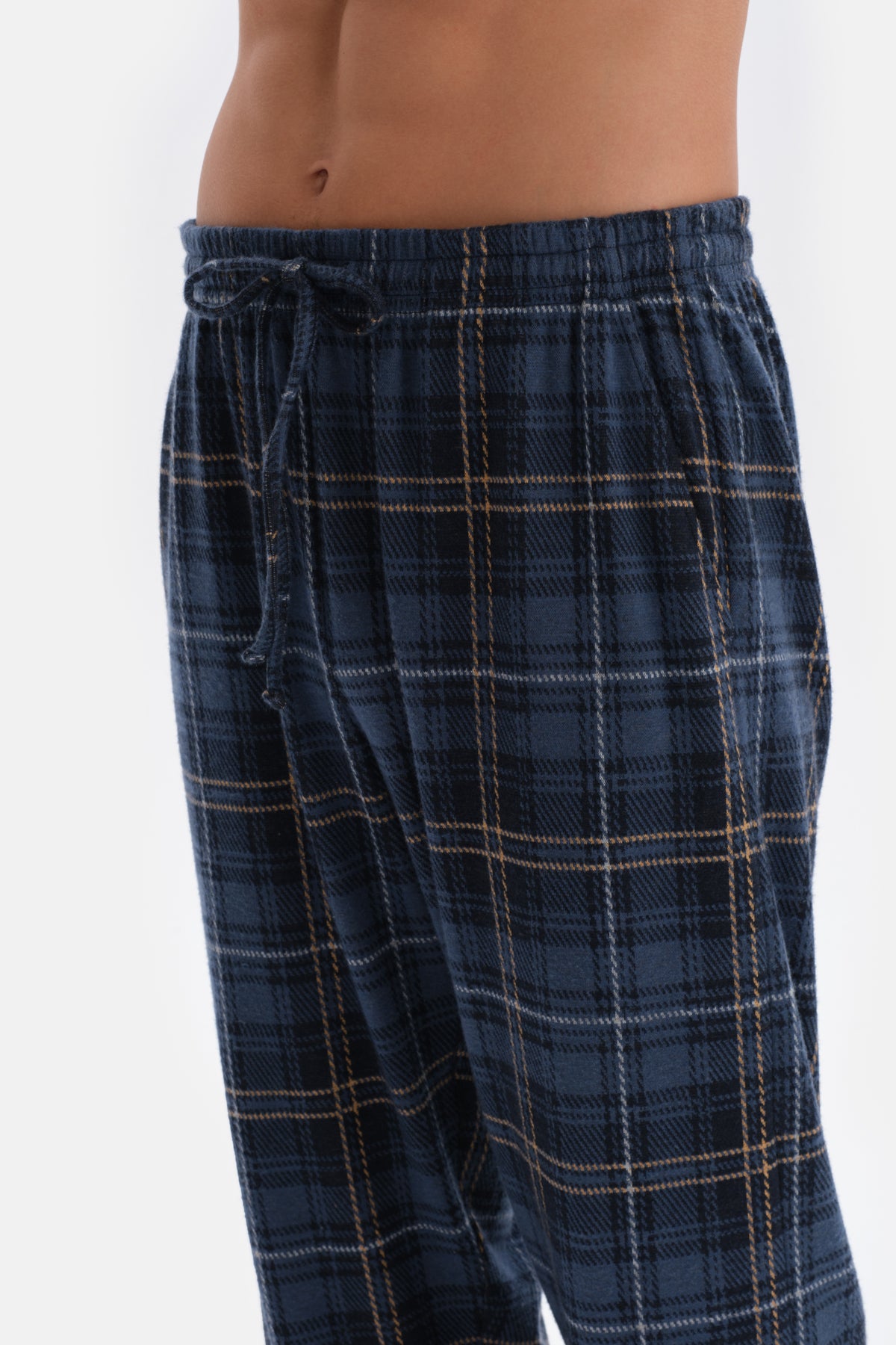 Lacivert Yarım Patlı Uzun Kol Pamuklu Pijama Takımı