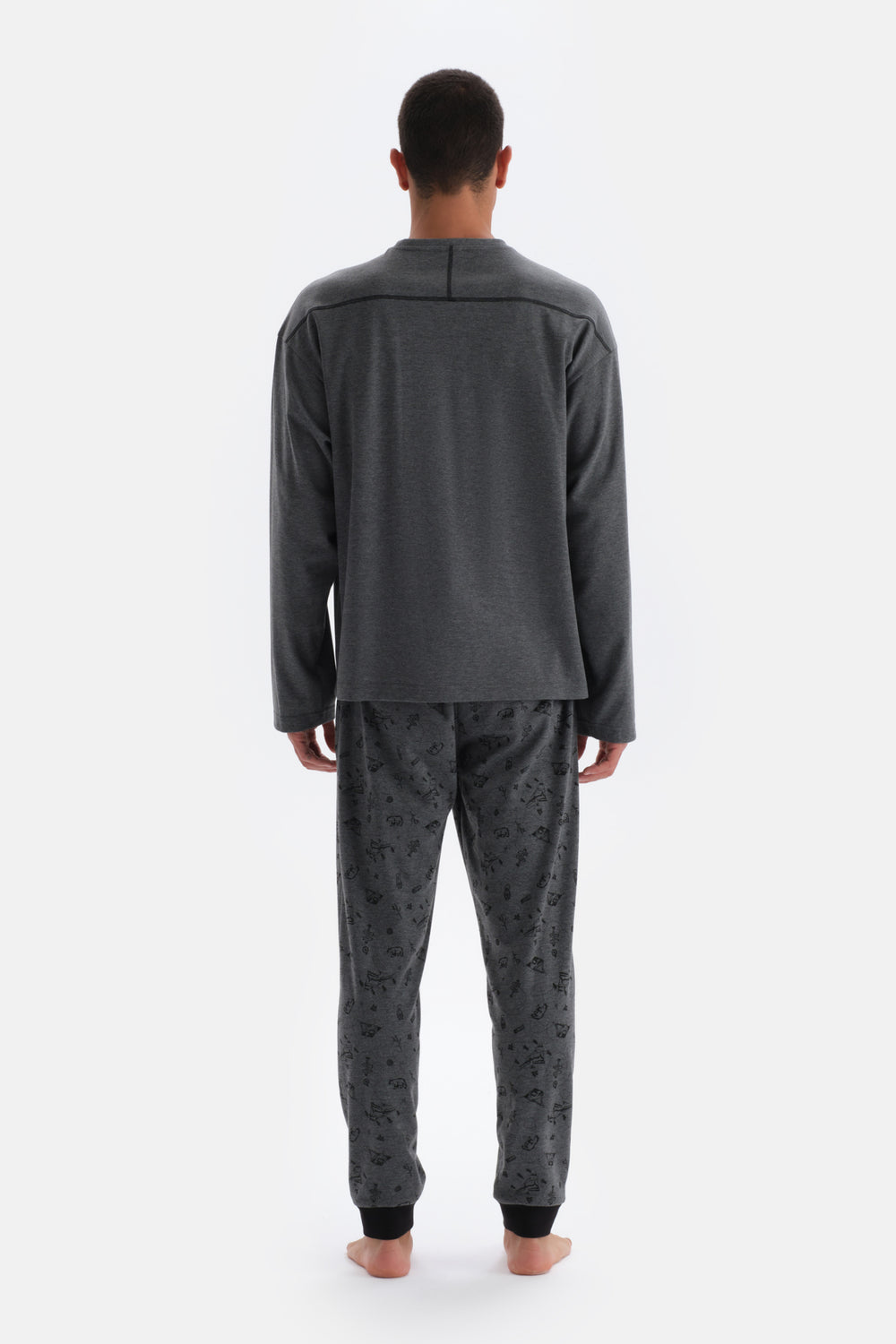 Smoke CREW-NECK LONG SLEEVE PRINT KNITTED PAJAMAS SUIT