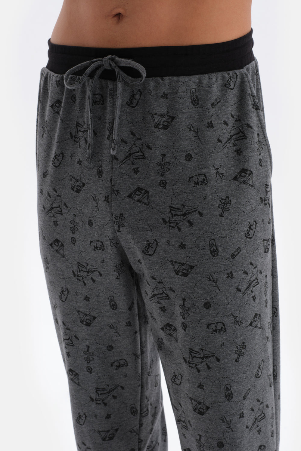 Smoke CREW-NECK LONG SLEEVE PRINT KNITTED PAJAMAS SUIT