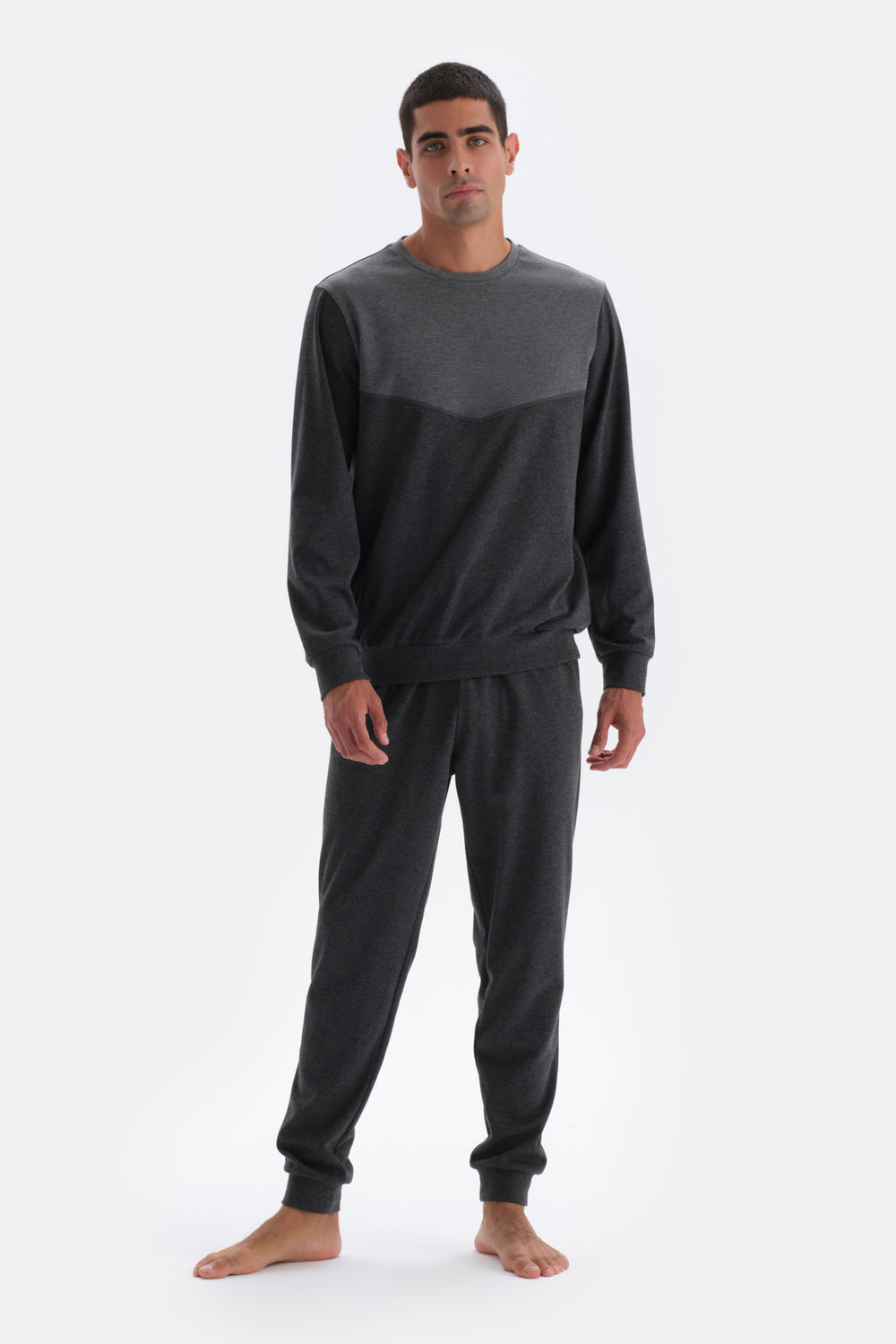 Anthracite Melange CREW-NECK LONG SLEEVE KNITTED PAJAMAS SUIT
