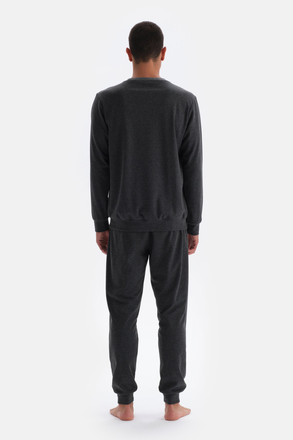 Anthracite Melange CREW-NECK LONG SLEEVE KNITTED PAJAMAS SUIT