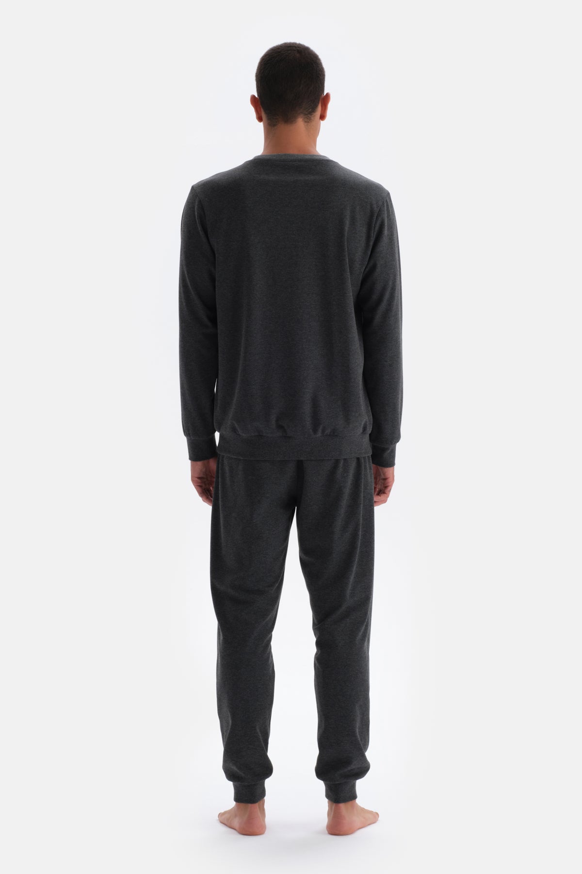 Anthracite Melange CREW-NECK LONG SLEEVE KNITTED PAJAMAS SUIT