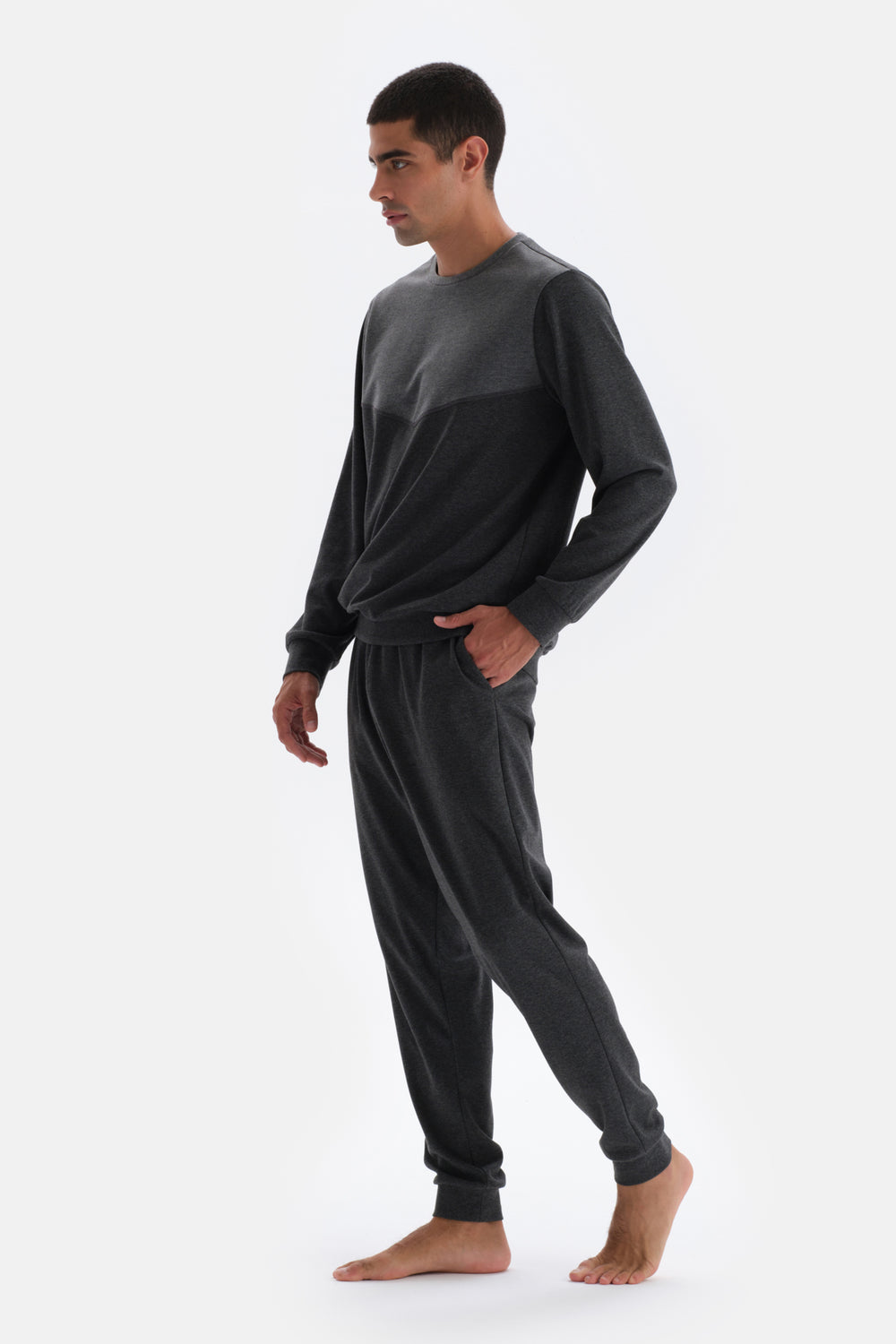 Anthracite Melange CREW-NECK LONG SLEEVE KNITTED PAJAMAS SUIT